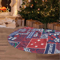 Red Samoa Manuia Le Kerisimasi Tree Skirt Pacific Patchwork Xmas Vibes - Polynesian Pride