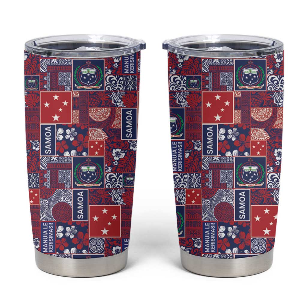 Red Samoa Manuia Le Kerisimasi Tumbler Cup Pacific Patchwork Xmas Vibes LT9 Red - Polynesian Pride