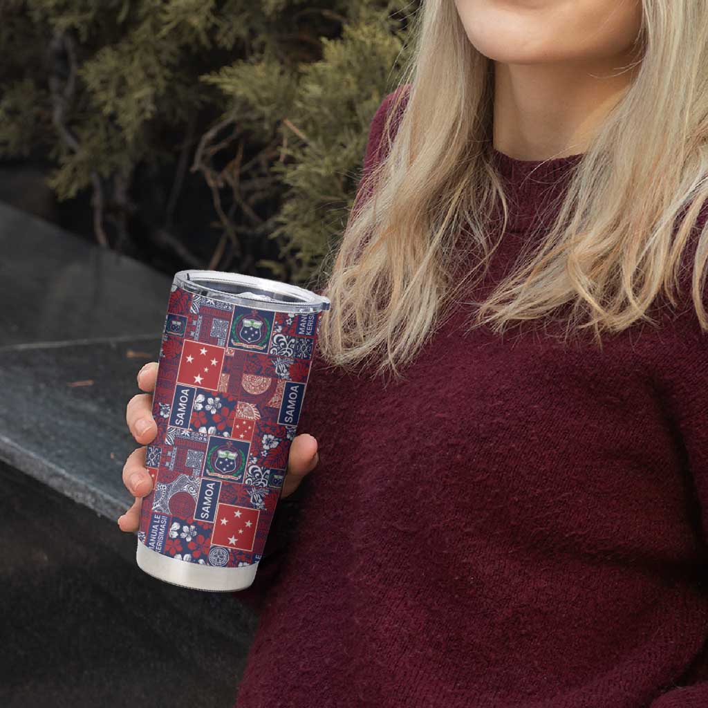Red Samoa Manuia Le Kerisimasi Tumbler Cup Pacific Patchwork Xmas Vibes LT9 - Polynesian Pride