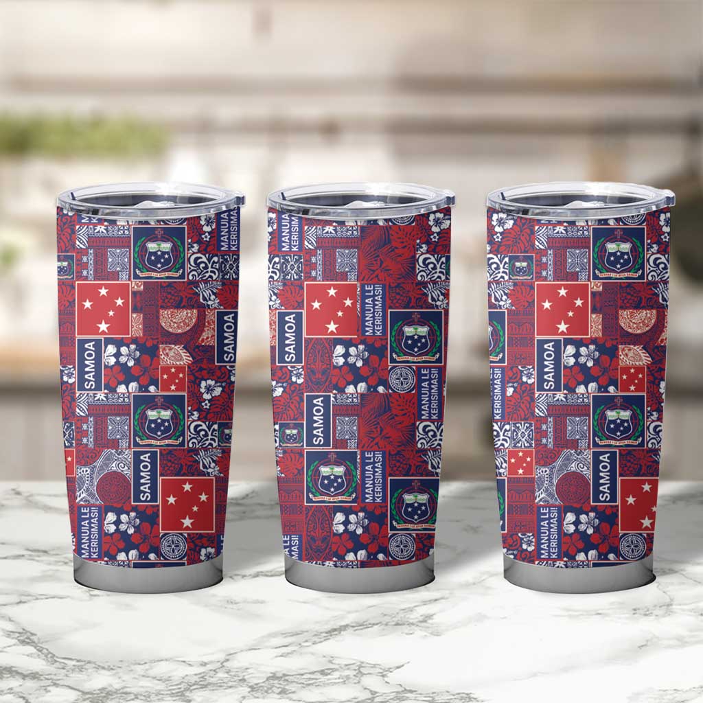 Red Samoa Manuia Le Kerisimasi Tumbler Cup Pacific Patchwork Xmas Vibes LT9 - Polynesian Pride