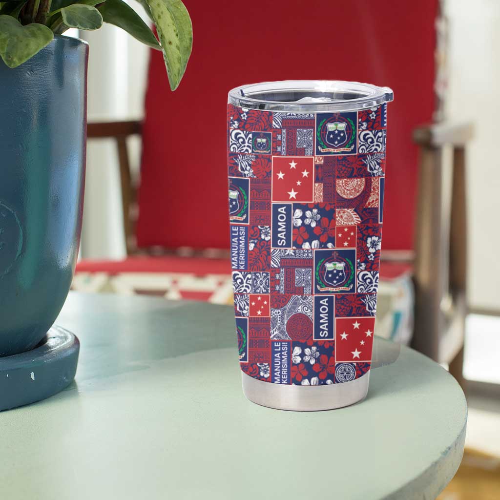 Red Samoa Manuia Le Kerisimasi Tumbler Cup Pacific Patchwork Xmas Vibes LT9 - Polynesian Pride