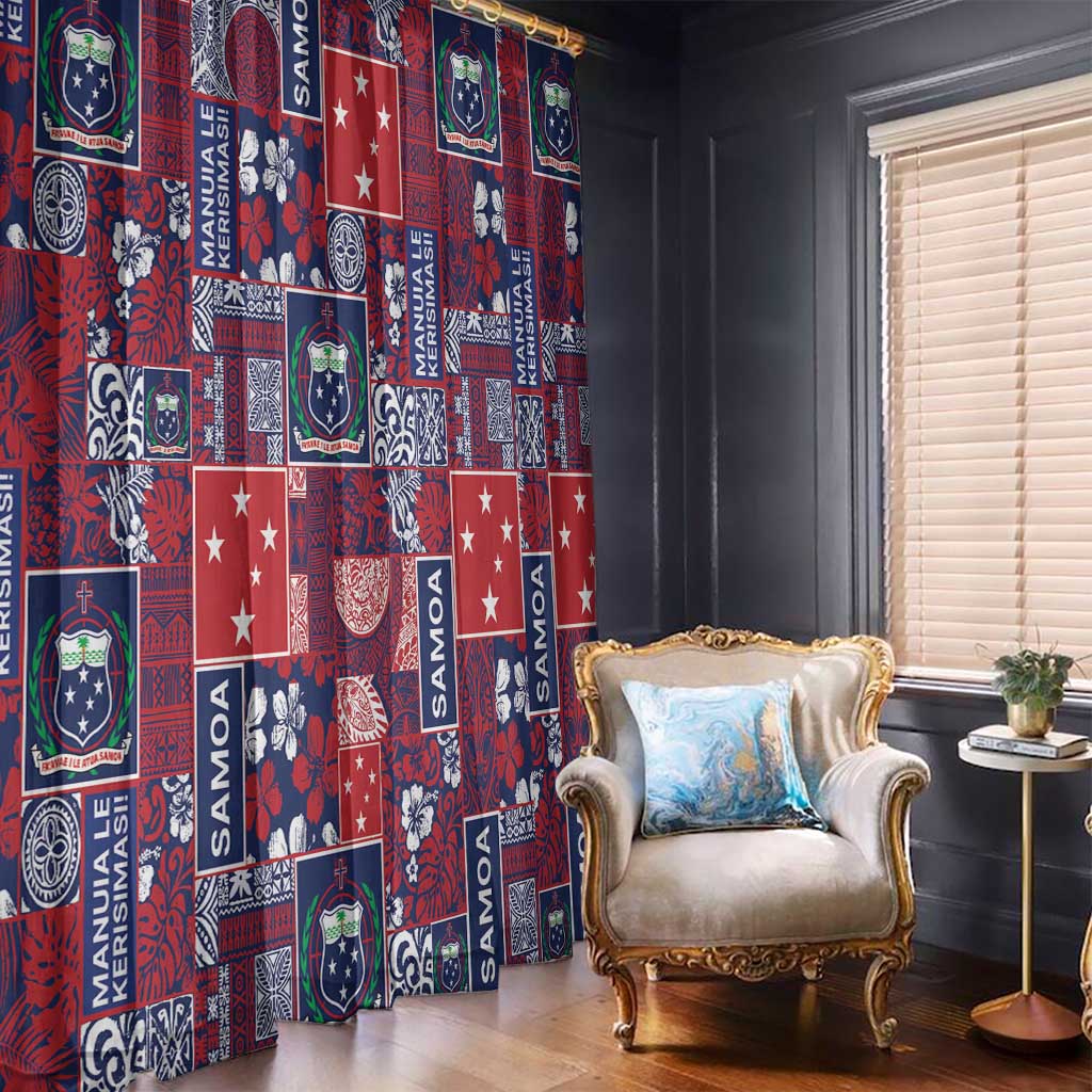 Red Samoa Manuia Le Kerisimasi Window Curtain Pacific Patchwork Xmas Vibes LT9 - Polynesian Pride