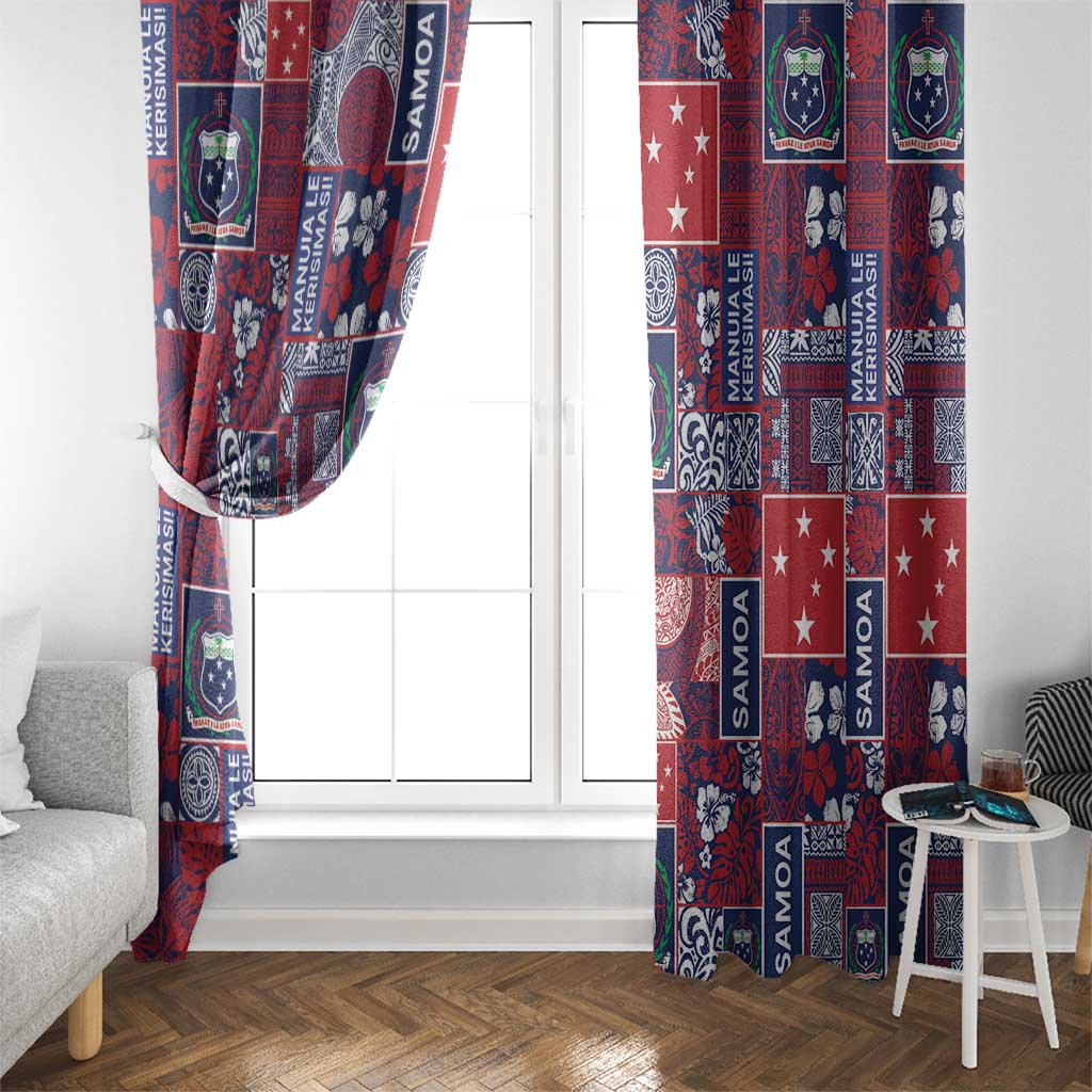 Red Samoa Manuia Le Kerisimasi Window Curtain Pacific Patchwork Xmas Vibes LT9 - Polynesian Pride