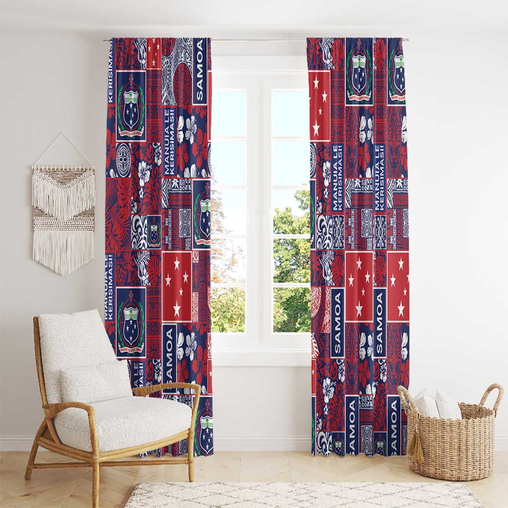 Red Samoa Manuia Le Kerisimasi Window Curtain Pacific Patchwork Xmas Vibes LT9 - Polynesian Pride