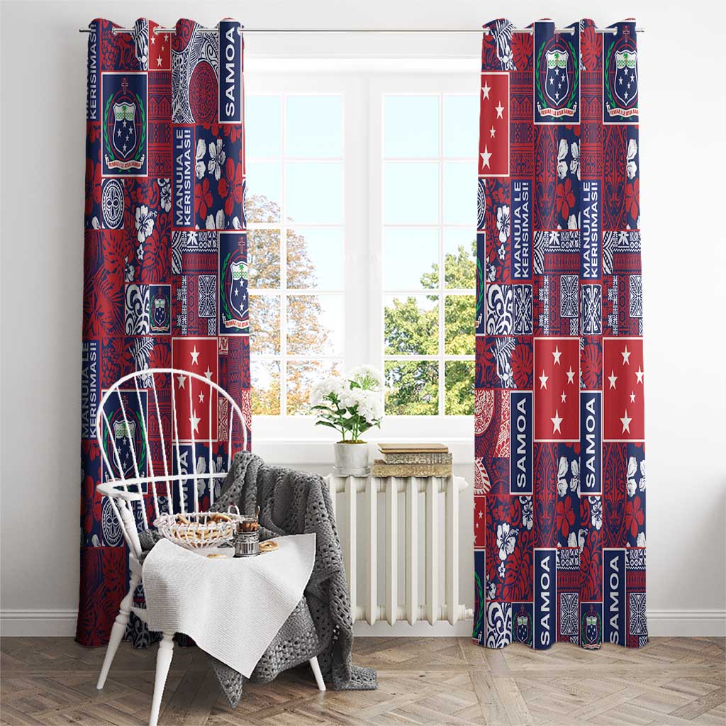 Red Samoa Manuia Le Kerisimasi Window Curtain Pacific Patchwork Xmas Vibes LT9 - Polynesian Pride