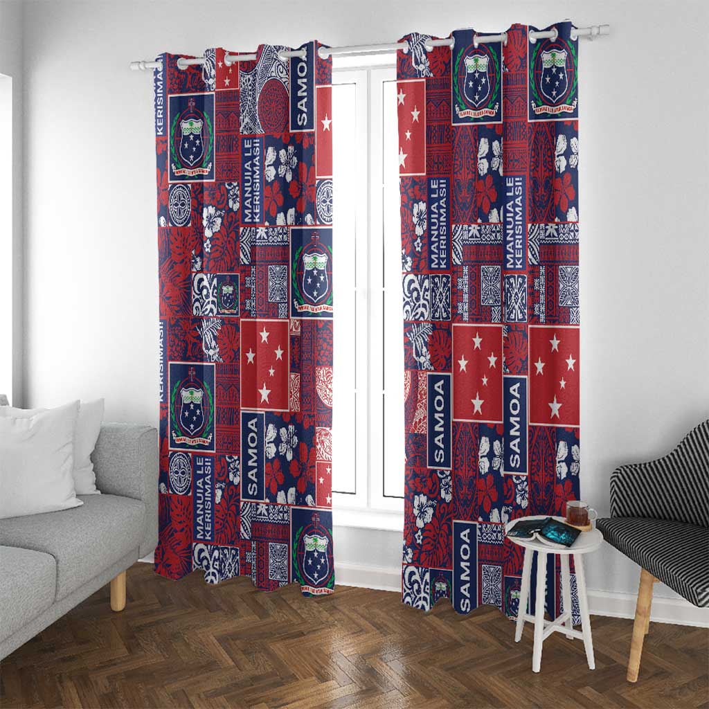 Red Samoa Manuia Le Kerisimasi Window Curtain Pacific Patchwork Xmas Vibes LT9 With Grommets Red - Polynesian Pride