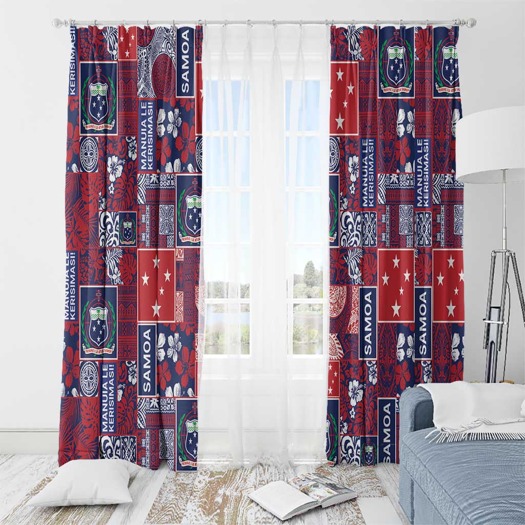 Red Samoa Manuia Le Kerisimasi Window Curtain Pacific Patchwork Xmas Vibes LT9 - Polynesian Pride