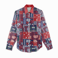 Red Samoa Manuia Le Kerisimasi Women Casual Shirt Pacific Patchwork Xmas Vibes - Polynesian Pride