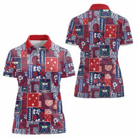 Red Samoa Manuia Le Kerisimasi Women Polo Shirt Pacific Patchwork Xmas Vibes - Polynesian Pride