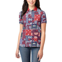 Red Samoa Manuia Le Kerisimasi Women Polo Shirt Pacific Patchwork Xmas Vibes - Polynesian Pride