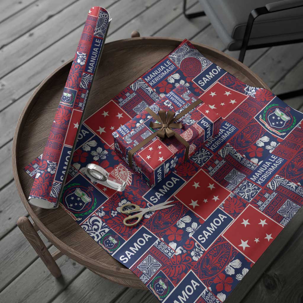 Red Samoa Manuia Le Kerisimasi Wrapping Paper Pacific Patchwork Xmas Vibes - Polynesian Pride