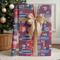 Red Samoa Manuia Le Kerisimasi Wrapping Paper Pacific Patchwork Xmas Vibes - Polynesian Pride