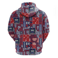 Red Samoa Manuia Le Kerisimasi Zip Hoodie Pacific Patchwork Xmas Vibes - Polynesian Pride