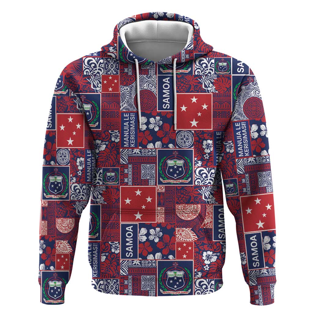 Red Samoa Manuia Le Kerisimasi Zip Hoodie Pacific Patchwork Xmas Vibes - Polynesian Pride