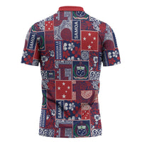 Red Samoa Manuia Le Kerisimasi Zipper Polo Shirt Pacific Patchwork Xmas Vibes - Polynesian Pride