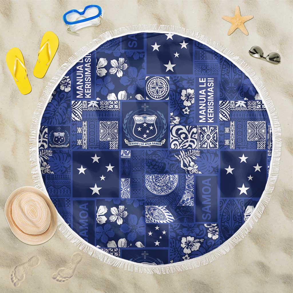 Blue Samoa Manuia Le Kerisimasi Beach Blanket Pacific Patchwork Xmas Vibes - Polynesian Pride