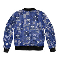 Blue Samoa Manuia Le Kerisimasi Bomber Jacket Pacific Patchwork Xmas Vibes - Polynesian Pride