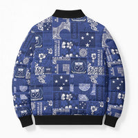 Blue Samoa Manuia Le Kerisimasi Bomber Puffer Jacket Pacific Patchwork Xmas Vibes - Polynesian Pride