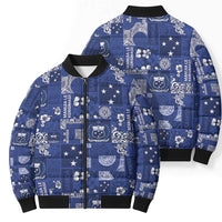 Blue Samoa Manuia Le Kerisimasi Bomber Puffer Jacket Pacific Patchwork Xmas Vibes - Polynesian Pride