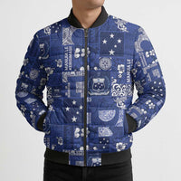 Blue Samoa Manuia Le Kerisimasi Bomber Puffer Jacket Pacific Patchwork Xmas Vibes - Polynesian Pride