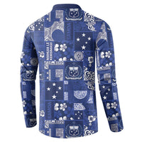 Blue Samoa Manuia Le Kerisimasi Button Sweatshirt Pacific Patchwork Xmas Vibes - Polynesian Pride