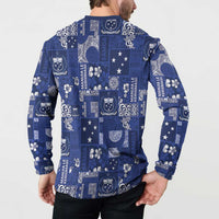 Blue Samoa Manuia Le Kerisimasi Button Sweatshirt Pacific Patchwork Xmas Vibes - Polynesian Pride