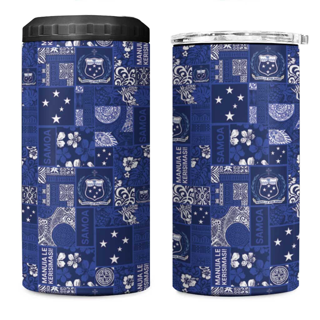 Blue Samoa Manuia Le Kerisimasi 4 in 1 Can Cooler Tumbler Pacific Patchwork Xmas Vibes - Polynesian Pride