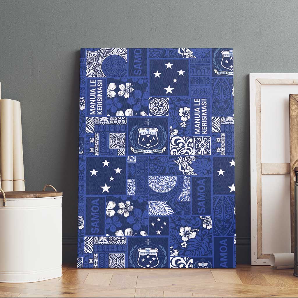 Blue Samoa Manuia Le Kerisimasi Canvas Wall Art Pacific Patchwork Xmas Vibes - Polynesian Pride