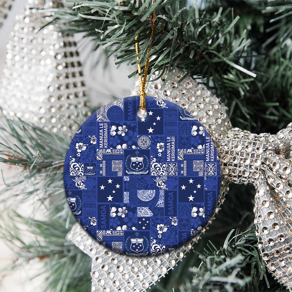 Blue Samoa Manuia Le Kerisimasi Ceramic Ornament Pacific Patchwork Xmas Vibes - Polynesian Pride