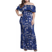 Blue Samoa Manuia Le Kerisimasi Family Matching Off Shoulder Maxi Dress and Hawaiian Shirt Pacific Patchwork Xmas Vibes - Polynesian Pride