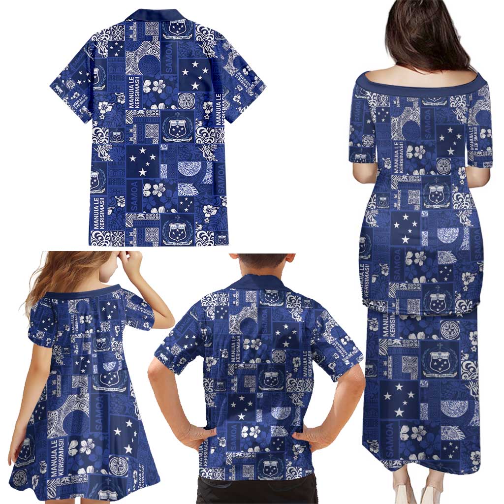 Blue Samoa Manuia Le Kerisimasi Family Matching Puletasi and Hawaiian Shirt Pacific Patchwork Xmas Vibes - Polynesian Pride