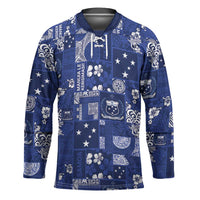 Blue Samoa Manuia Le Kerisimasi Hockey Jersey Pacific Patchwork Xmas Vibes - Polynesian Pride