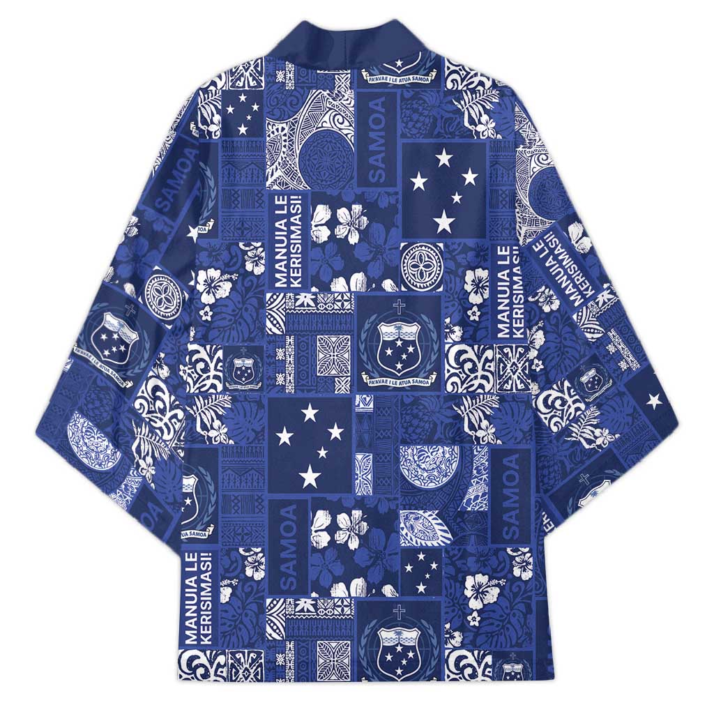 Blue Samoa Manuia Le Kerisimasi Kimono Pacific Patchwork Xmas Vibes - Polynesian Pride