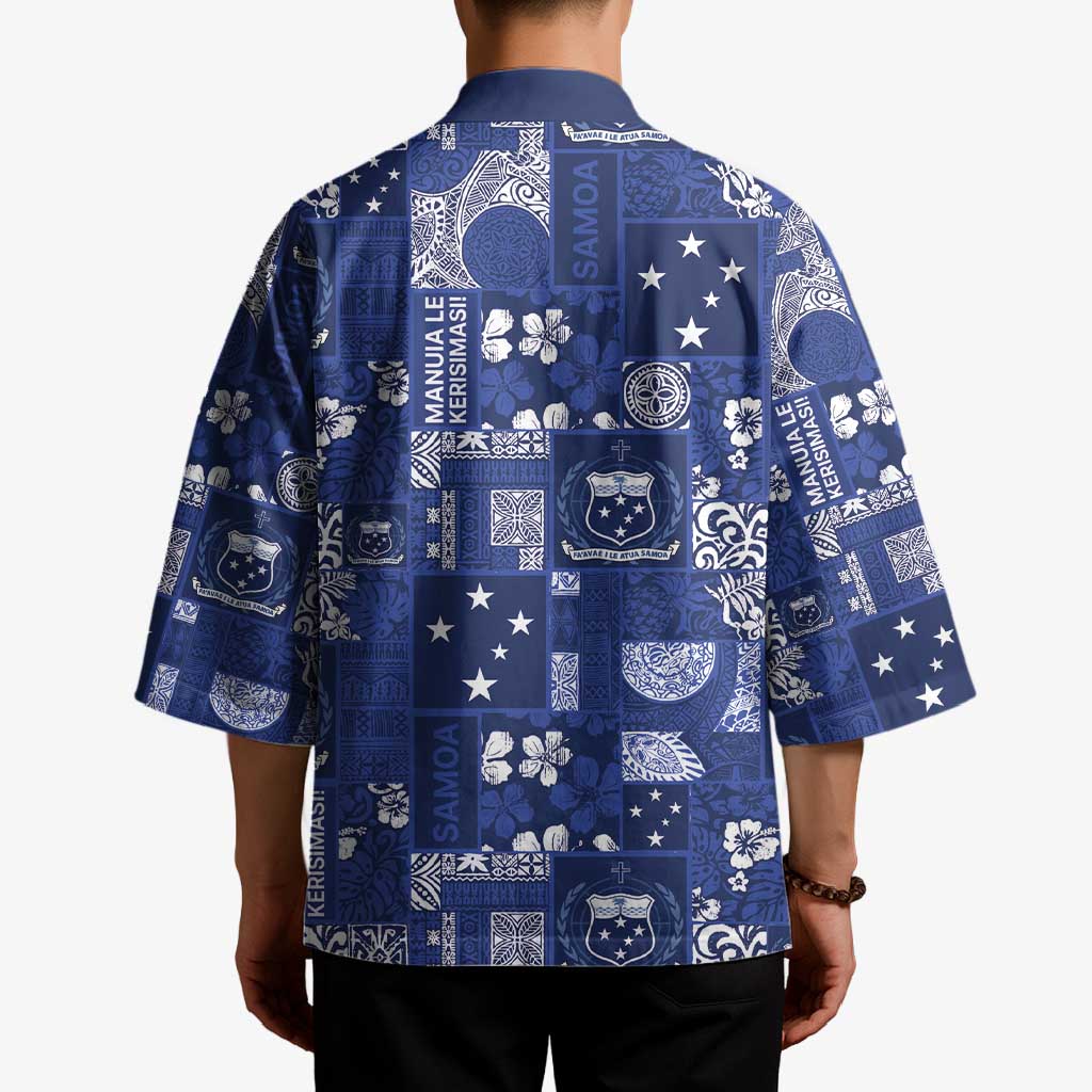 Blue Samoa Manuia Le Kerisimasi Kimono Pacific Patchwork Xmas Vibes - Polynesian Pride