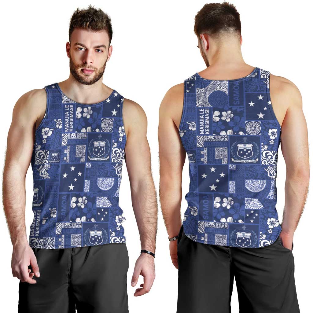 Blue Samoa Manuia Le Kerisimasi Men Tank Top Pacific Patchwork Xmas Vibes - Polynesian Pride