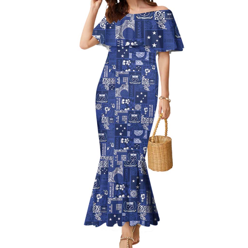 Blue Samoa Manuia Le Kerisimasi Mermaid Dress Pacific Patchwork Xmas Vibes - Polynesian Pride