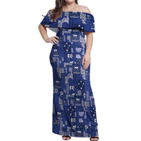 Blue Samoa Manuia Le Kerisimasi Off Shoulder Maxi Dress Pacific Patchwork Xmas Vibes - Polynesian Pride