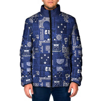 Blue Samoa Manuia Le Kerisimasi Padded Jacket Pacific Patchwork Xmas Vibes - Polynesian Pride
