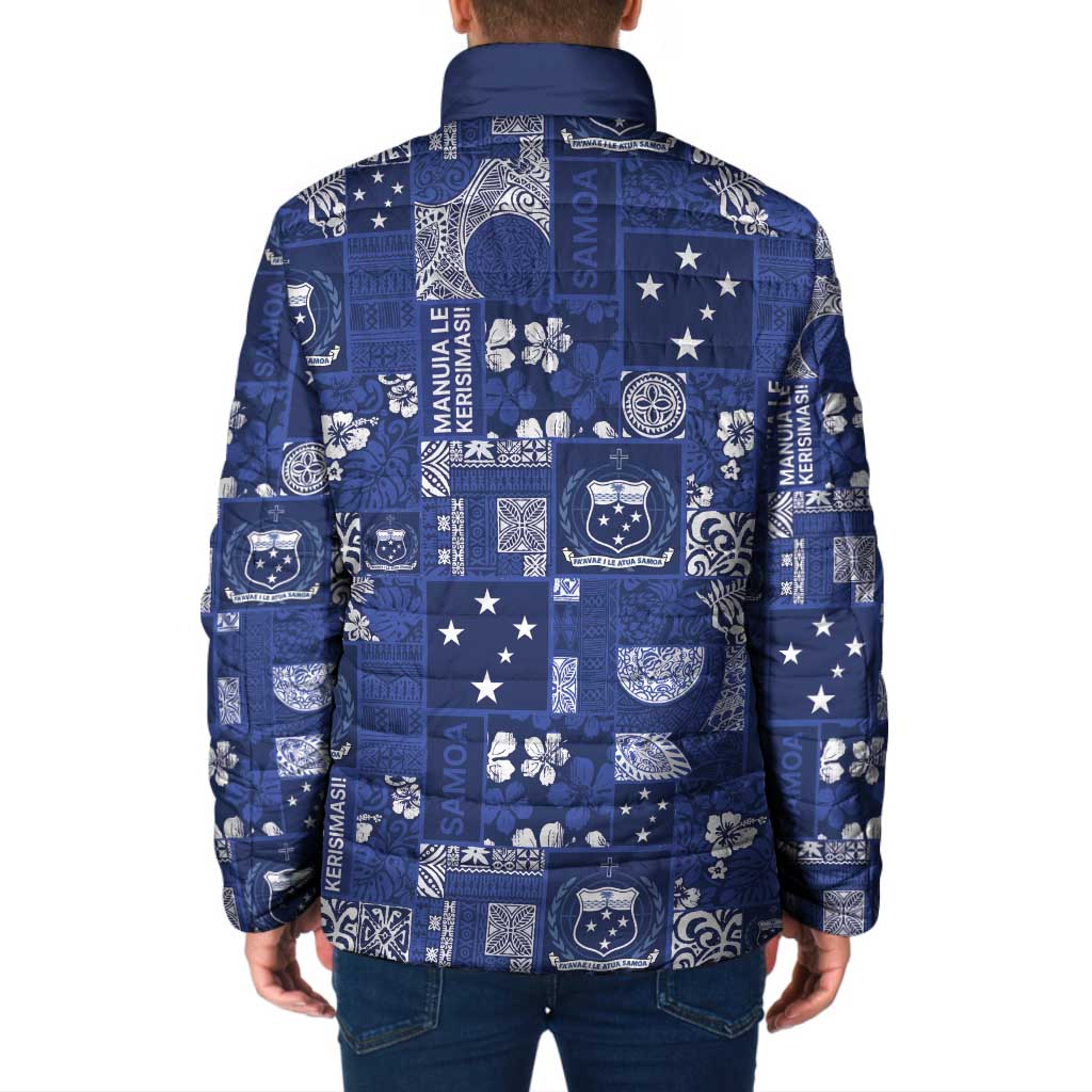 Blue Samoa Manuia Le Kerisimasi Padded Jacket Pacific Patchwork Xmas Vibes - Polynesian Pride