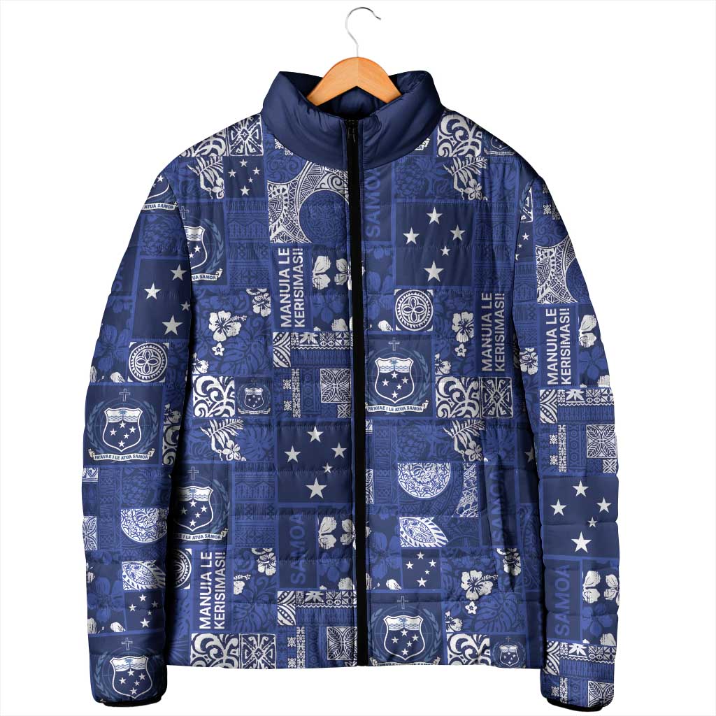 Blue Samoa Manuia Le Kerisimasi Padded Jacket Pacific Patchwork Xmas Vibes - Polynesian Pride