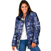 Blue Samoa Manuia Le Kerisimasi Padded Jacket Pacific Patchwork Xmas Vibes - Polynesian Pride