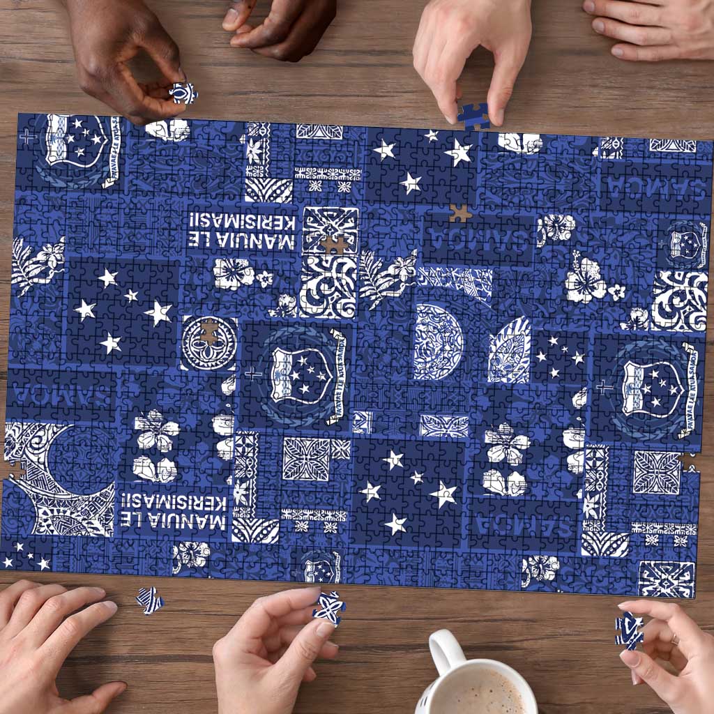Blue Samoa Manuia Le Kerisimasi Puzzle Pacific Patchwork Xmas Vibes - Polynesian Pride