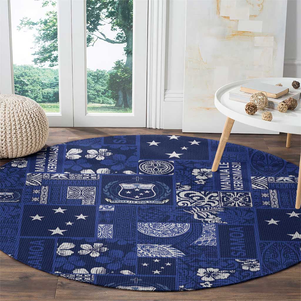 Blue Samoa Manuia Le Kerisimasi Round Carpet Pacific Patchwork Xmas Vibes - Polynesian Pride