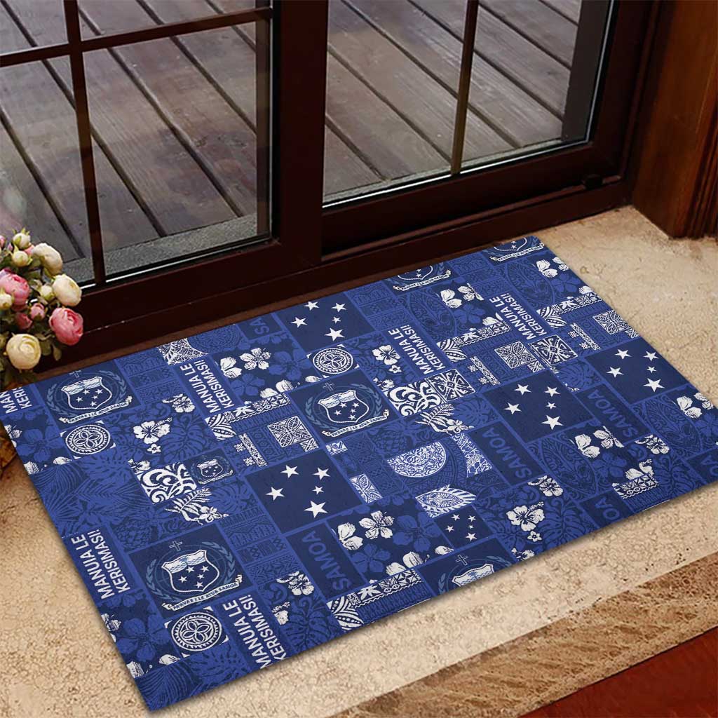 Blue Samoa Manuia Le Kerisimasi Rubber Doormat Pacific Patchwork Xmas Vibes - Polynesian Pride