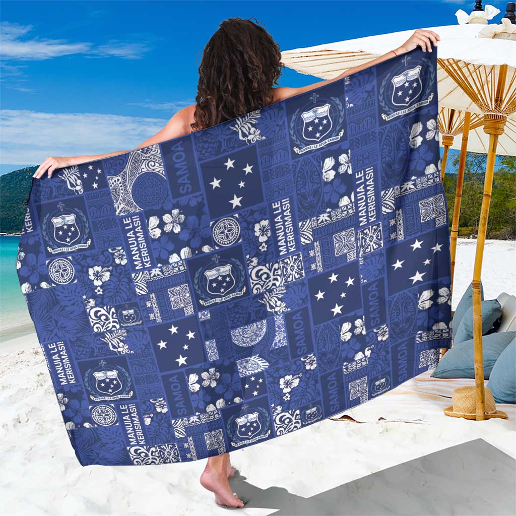 Blue Samoa Manuia Le Kerisimasi Sarong Pacific Patchwork Xmas Vibes LT9 One Size 44 x 66 inches Blue - Polynesian Pride