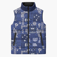 Blue Samoa Manuia Le Kerisimasi Sleeveless Puffer Jacket Pacific Patchwork Xmas Vibes - Polynesian Pride