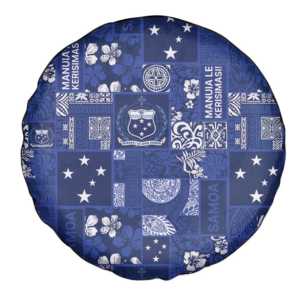 Blue Samoa Manuia Le Kerisimasi Spare Tire Cover Pacific Patchwork Xmas Vibes - Polynesian Pride