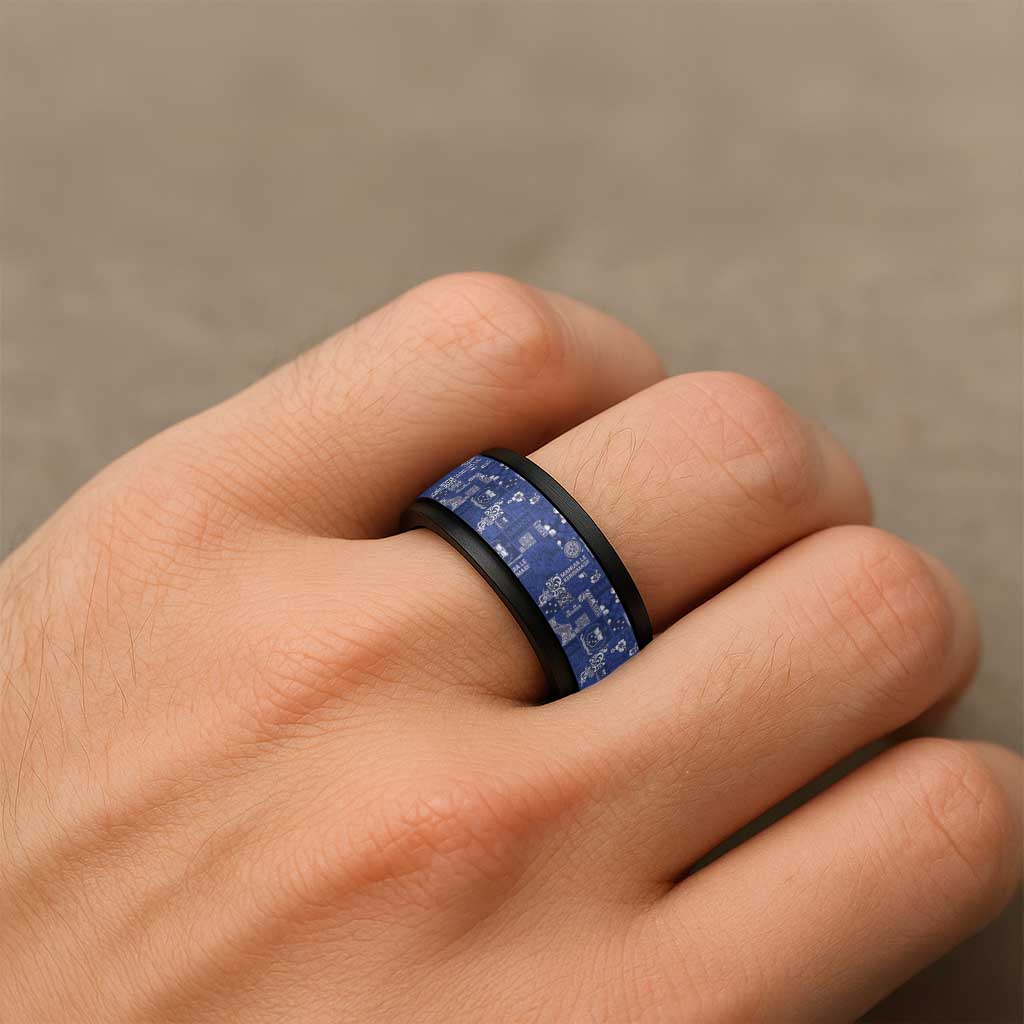 Blue Samoa Manuia Le Kerisimasi Spinner Ring Pacific Patchwork Xmas Vibes - Polynesian Pride