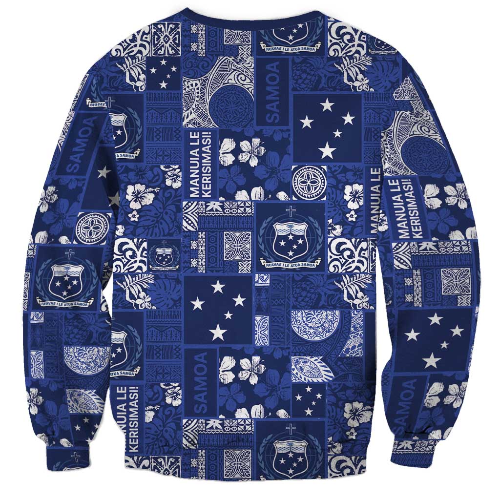 Blue Samoa Manuia Le Kerisimasi Sweatshirt Pacific Patchwork Xmas Vibes - Polynesian Pride
