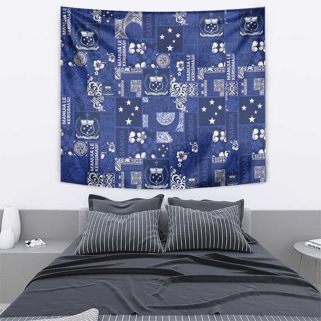 Blue Samoa Manuia Le Kerisimasi Tapestry Pacific Patchwork Xmas Vibes - Polynesian Pride